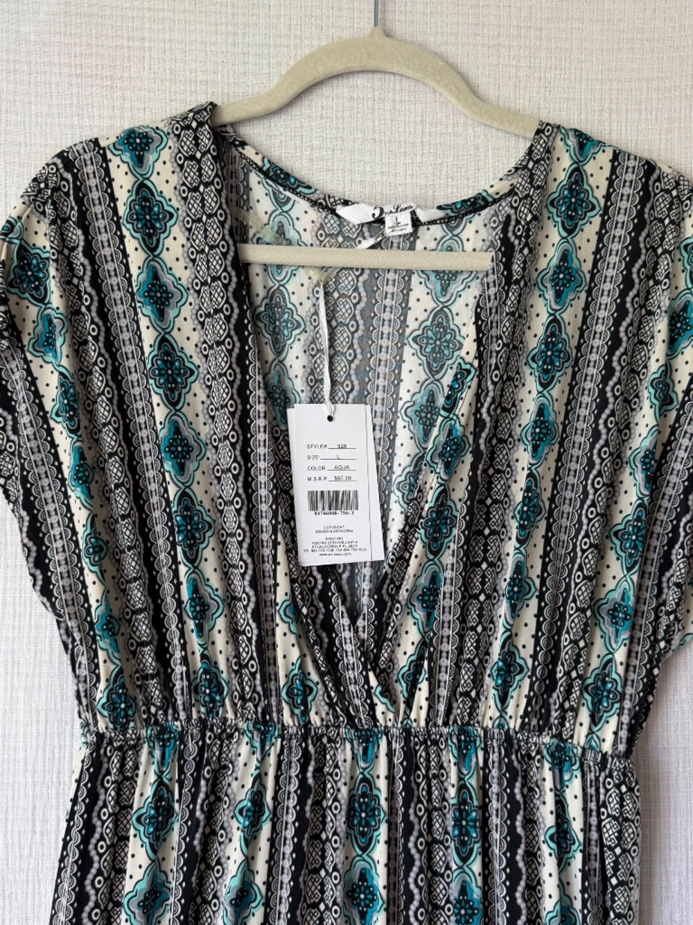 5th & Love Maxi Dress Blue & Black Boho Style Sz Lg V Neck NWT